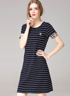 Casual O-neck Striped Short Sleeve T-shirt Dress
