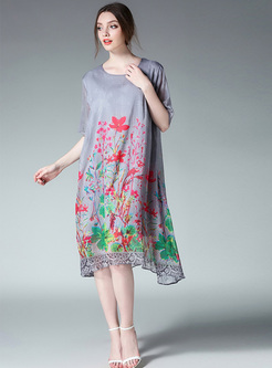 Vintage Floral Print Lace Shift Dress