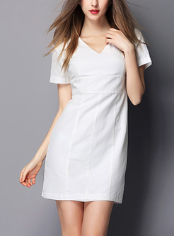 White V-neck Split Mini Bodycon Dress