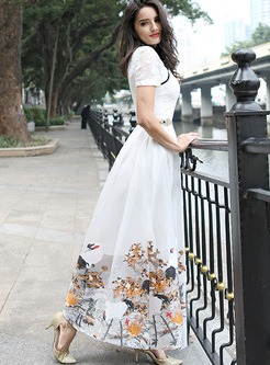 Vintage Embroidery Improved Cheongsam Maxi Dress