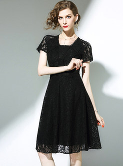 Stylish Lace Hollow Out Skater Dress