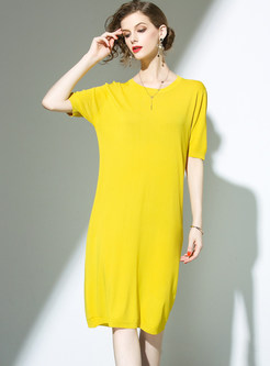 Brief Pure Color Loose Knitted Dress