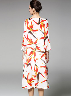 Asymmetry Silk Floral Print Shift Dress