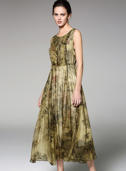 Stylish Silk Asymmetry Sleeveless Maxi Dress