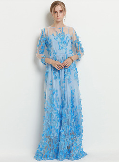 Elegant Lace Embroidery Perspective Maxi Dress