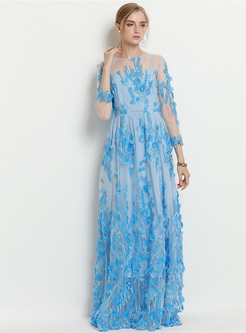 Elegant Lace Embroidery Perspective Maxi Dress