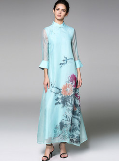 Vintage Silk Improved Cheongsam Maxi Dress