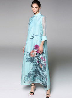 Vintage Silk Improved Cheongsam Maxi Dress