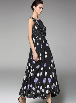Stylish Floral Print Sleeveless Maxi Dress
