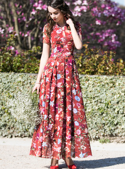 Chiffon floral Print V-neck Waist Maxi Dress