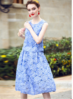 Elegant Sleeveless Stereoscopic Flower Two-piece Outfits