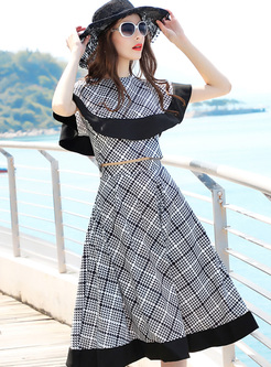 Vintage Houndstooth Color-blocked Two-piece Outfits