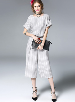 Loose Causal Striped Two-piece Outfits