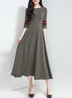 Chic Striped Color-blocked Waist Maxi Dress