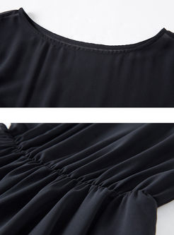 Sexy Black O-neck Pagoda Sleeve Waist Irregular Dress