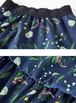 Casual High Waist Print Irregular Skirt