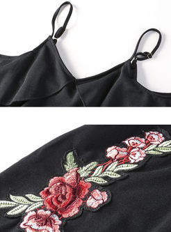 Sexy V-neck Sleeveless Embroidered Slim Bodycon Dress