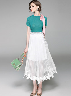 Chic Slim Lace Stitching Skirt With Underskirt