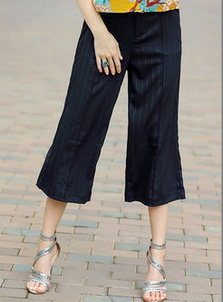 Casual Striated Loose Straight Calf Length Wide Leg Pants 
