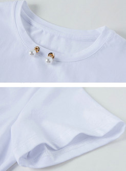 White Pearl O-neck Short Sleeve T-shirt