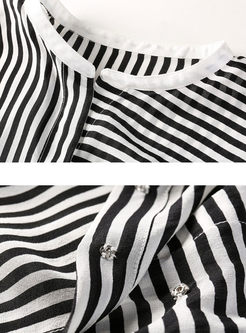 Casual Striped Silk Three Quarter Sleeve Blouse