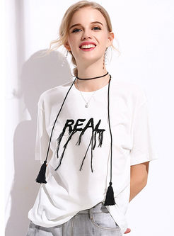 O-neck Letter Embroidered Short Sleeve T-shirt