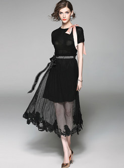 Chic Slim Lace Stitching Skirt With Underskirt