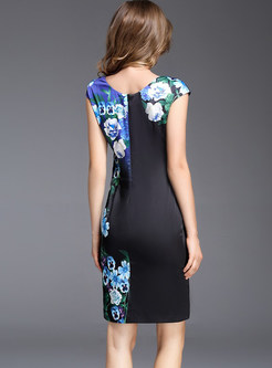 Floral Print Short Sleeve Bodycon Dress