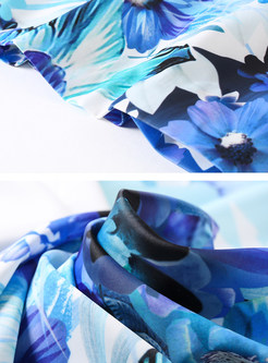 Blue Slim Print Short Sleeve Bodycon Dress