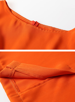 Orange Elegant Puff Sleeve Sheath Dress