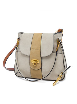 Frosted Cowhide Stitching Clasp Lock Crossbody Bag