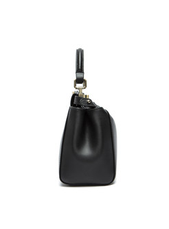 Stylish Cowhide Clasp Lock Top Handle Bag
