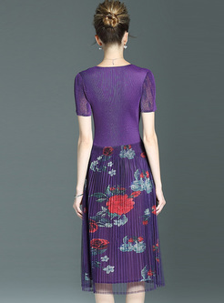 Elegant Flower Print Mesh A-line Dress