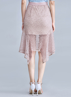 Elegant Hollow Lace Asymmetric Mermaid Skirt