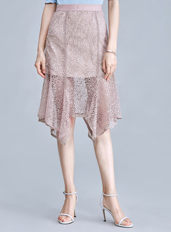 Elegant Hollow Lace Asymmetric Mermaid Skirt