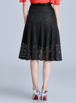 Chic Black Lace High Waist Asymmetric Skirt