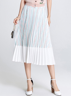 Casual Striped Color-blocked Skirt