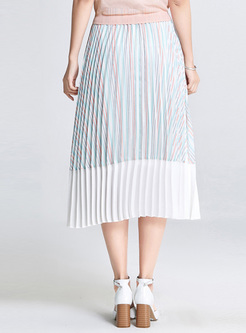 Casual Striped Color-blocked Skirt
