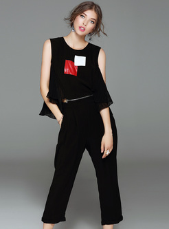 Casual Sleeveless Color-blocked Removable Jumpsuits
