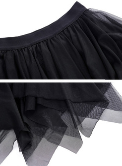 Street Black Asymmetric Layered Skirt