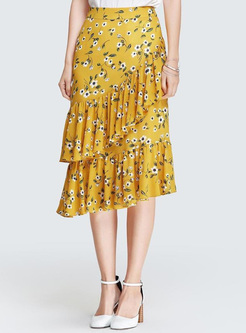Bohemia Floral Print Asymmetric Layered Skirt 