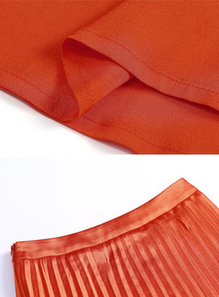 Orange Elegant High Waist Pleat Skirt