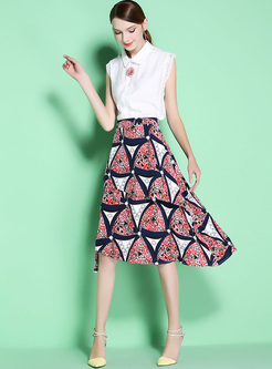 Street Print Asymmetric A-line Skirt