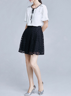 Brief Mini Hollow Lace High Waist Skirt