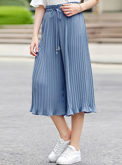 Casual Pure Color Wrinkle Loose Flare Pants 