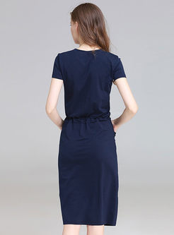 Casual O-neck Embroidered Short Sleeve Slim Dress