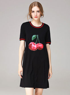 Casual O-neck Print Short Sleeve T-shirt Dress