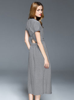 Casual O-neck Striped Short Sleeve Slim Dress