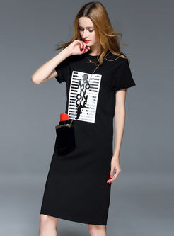 Casual O-neck Print Short Sleeve T-shirt Dress