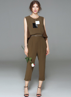Casual Sleeveless Color-blocked Removable Jumpsuits